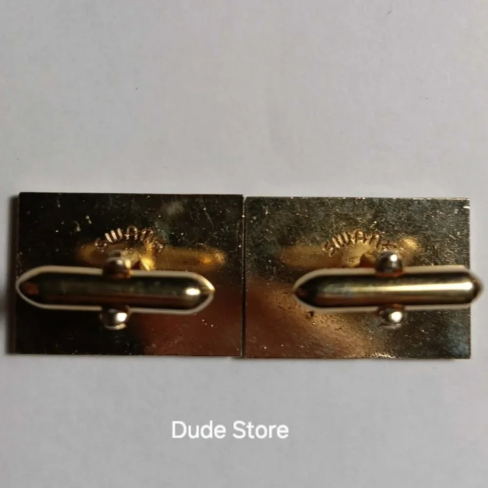 Vintage Swank Damascene Rectangle Black & Gold Tone 1-Inch Cuff Links